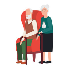 grandmother and grandfather seated in sofa avatars characters