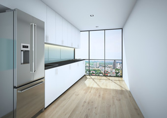White modern kitchen room.3d rendering