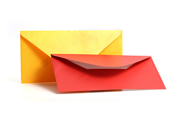Red and yellow envelope on white background