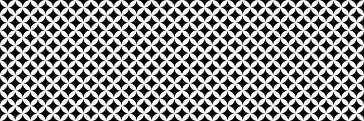Wide geometric background from interconnected circles. Vintage black white seamless pattern.