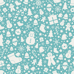 Christmas seamless texture with festive elements. Xmas wallpaper. Vector