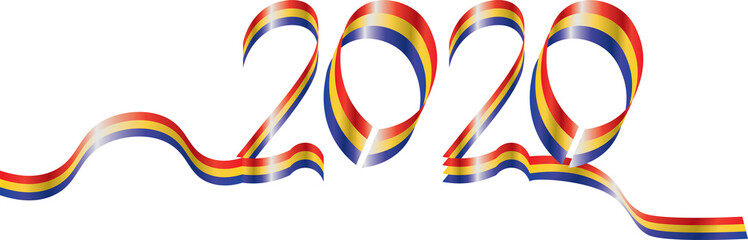 Ribbon with Romania National flag and year 2020