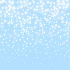 Snowflakes isolated. Flying snow flakes and stars on ligth blue background.