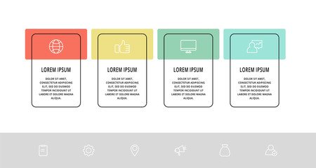 Vector infographic template with rectangles. Business data visualization with 4 options and marketing icons. Four steps for content, process, timeline, web, marketing, presentation, graph, diagrams