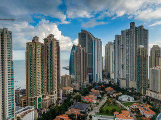 Beautiful aerial view of Panama City Skyscrapers 