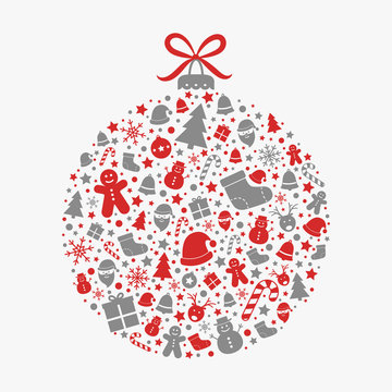 Christmas ball made of festive elements. Xmas ornament. Vector
