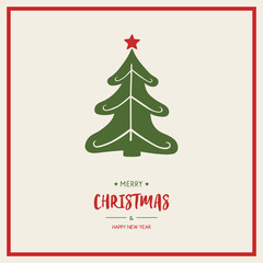 Hand drawn Xmas tree with wishes. Christmas greeting card. Vector