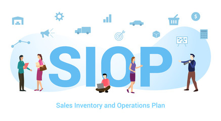 siop sales inventory and operations plan concept with big word or text and team people with modern flat style - vector