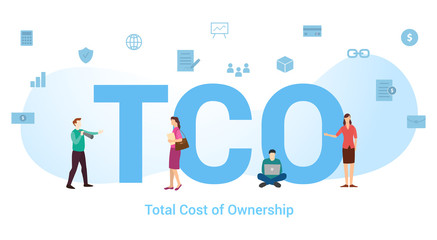 Tco total cost of ownership concept with big word or text and team people with modern flat style - vector