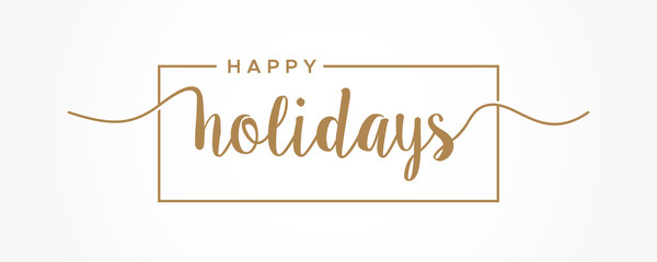 Happy Holidays  lettering gold text handwriting  calligraphy isolated on white background. Greeting Card Vector Illustration.