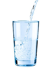 Pouring fresh pure water into a glass isolated on white background, Healthcare and beauty hydration concept