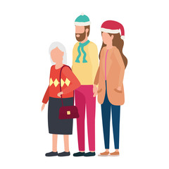 cute grandmother with young couple using christmas hat