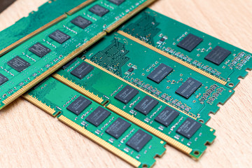 Pack of ddr dimm memory on the table in a service