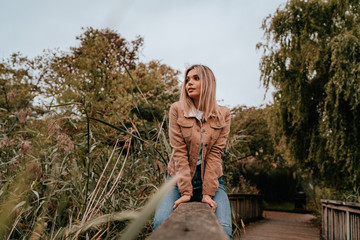 Portrait Charming Young Woman with Blonde Hair, Street Style