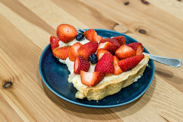 Strawberry Tart Pie Slice with Full of Strawberries in Plate.