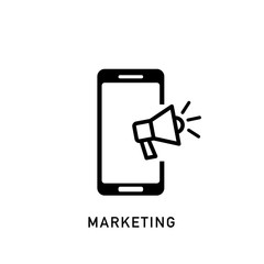 Online digital marketing, megaphone on mobile phone icon. Vector sign