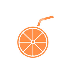 Orange with Straw Logo. Flat Minimalism Artwork. Vector sign