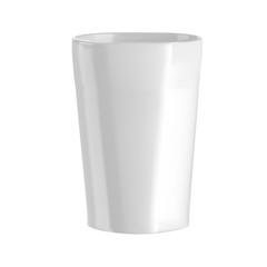 Vector realistic illustration of a ceramic high mug.Glass for cocktails. An isolated image of a white porcelain mug without a handle. Mug conical shape.