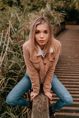 Portrait Charming Young Woman with Blonde Hair, Street Style