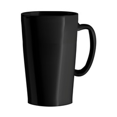 Vector realistic illustration of a ceramic cup. An isolated image of a black cone shaped porcelain mug. Ecological tableware.