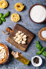 Raw ingredients for cooking pasta