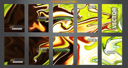 Fototapeta premium Set abstract marble modern designe.Splash acrylic colored bright liquid.Paints texture A4.For sale flyer,cover,presentation,print,business cards,calendars,invitations,sites,packaging. 