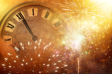 Clock at New Year. Abstract holiday background.