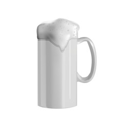 Vector realistic illustration of a ceramic mug with beer. An isolated image of a beer mug. Figure beer with white foam.