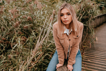 Portrait Charming Young Woman with Blonde Hair, Street Style