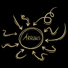 Set of Hand drawn vector arrows doodle on black background.design element vector illustration.