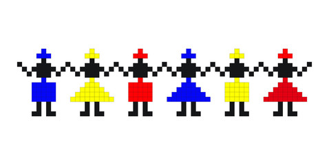 Traditional Romanian folk art knitted embroidery pattern; sewing pattern, Romania National flag; folk dance