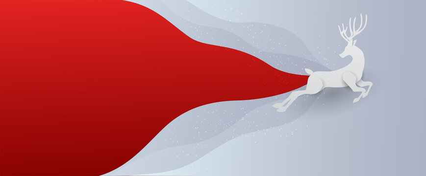 white reindeer jumb on whitr and red  background,light ,merry christmas ,happy new year