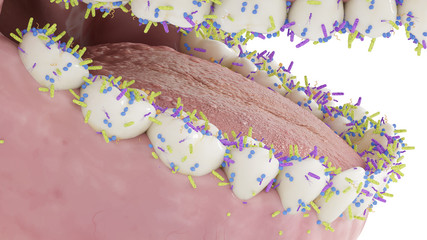 3d rendered conceptual illustration showing the bacteria on the teeth