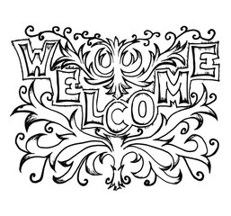 The inscription "Welcome" and decal design around.