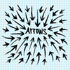 Set of Hand drawn vector arrows doodle on paper background.design element vector illustration.