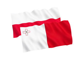 Flags of Poland and Malta on a white background