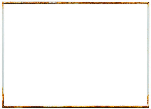 Old and rusty frame for the background, Antique vintage  metal sign or panel isolated on white background