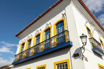 Stones street with reflection in the historical center of Paraty. World Heritage of Humanity, Rio de Janeiro, Brazil, Portuguese colonial and Brazilian imperial city where the sea invades at full tide
