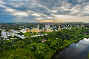 Obraz premium Panorama of the Borisoglebsky Monastery in town Torzhok, view from above. Tver region. Russia