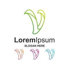 colorful letter v logo design with line