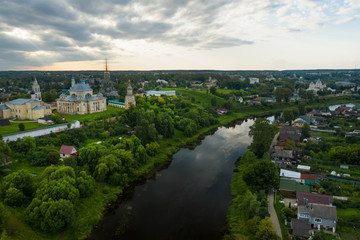 Fototapeta na wymiar Panorama of the Borisoglebsky Monastery in town Torzhok, view from above. Tver region. Russia