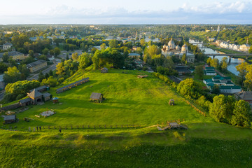 Obraz premium Aerial view of the historic center of Torzhok and the river Tvertsa. Tver region. Russia