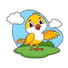 Cute yellow bird vector cartoon illustration