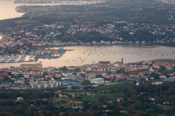 View from Txingudi bay with the mouth of Bidasoa river between Irun, Hondarribia and Hendaia at the Basque Country.