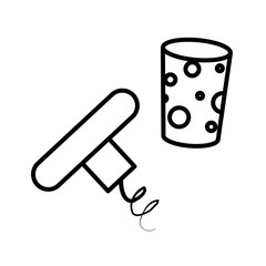 corkscrew with cork of wine line style icon
