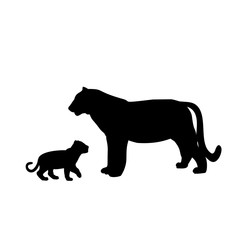 Silhouette of tiger and young tiger cub
