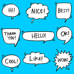 set of hand drawn comic bubble speech with text