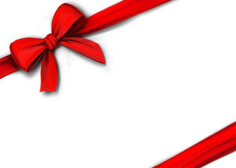 red ribbon with bow isolated on white background, gift wrapping, art illustration painted with watercolors