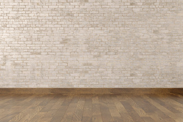 Modern empty interior with stone wall and wooden floor. 3d Illustration