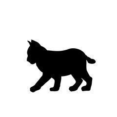 Silhouette of little trot lynx. Cute young animal.